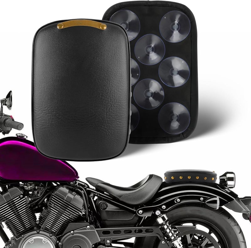 DREAMIZER Universal Black Motorcycle Solo Passenger Seat Rear Cushion 8 Suction Cups Compatible with Harley Davidson Sportster XL 883 1200 Forty Eight Dyna Chopper Bobber Custom (Black-Vintage) - Image 1